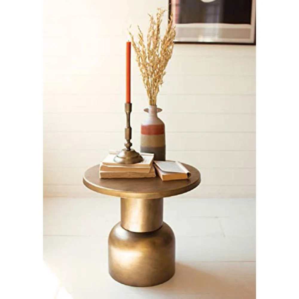 Accent Table 20.5"H – Modern Metal Cube Side Table in Antiqued Brass Finish by Kalalou
