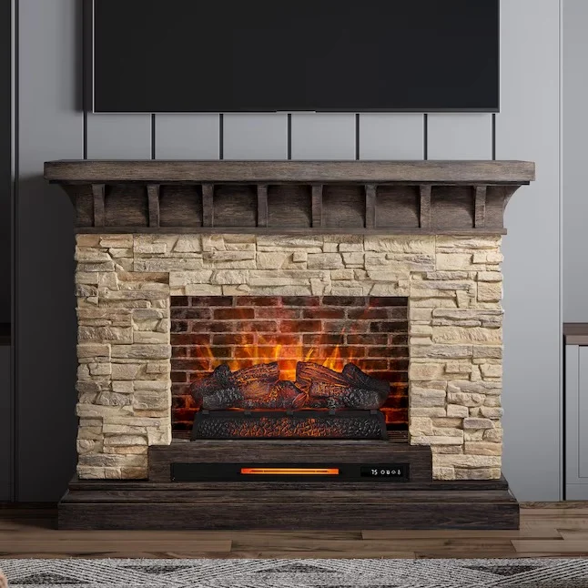 allen + roth 53-in W Sedona Free standing Infrared quartz Flat wall Electric Fireplace with Remote Control Included