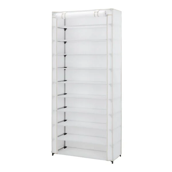 Mainstays 10 Shelf Organizer Shoe Rack with Cover, White