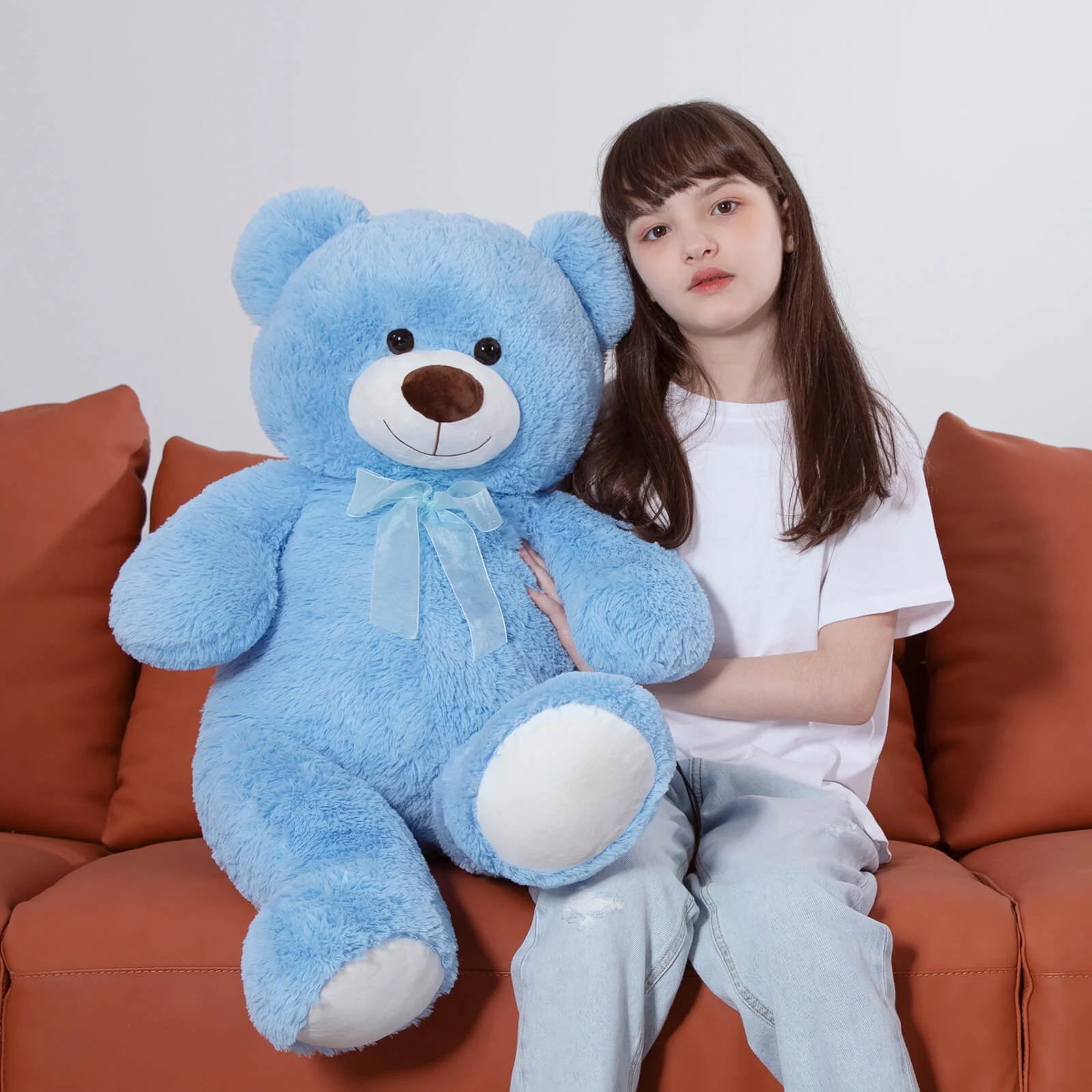 MorisMos Giant Teddy Bear 35.4” Soft Stuffed Animal Big Bear Plush Toy, Blue