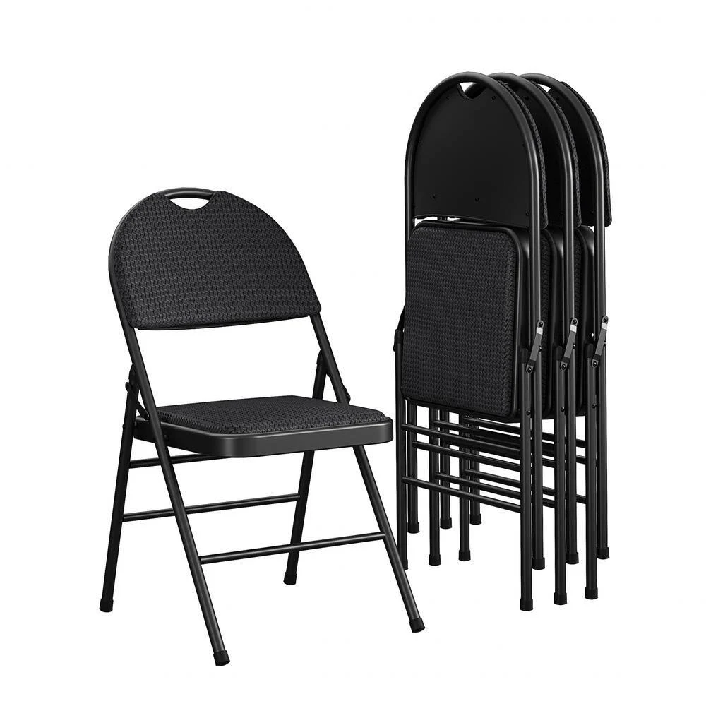 Cosco 37976TMS4E Commercial XL Comfort Fabric Padded Metal Folding Chair, Triple Braced, Black, 4-Pack