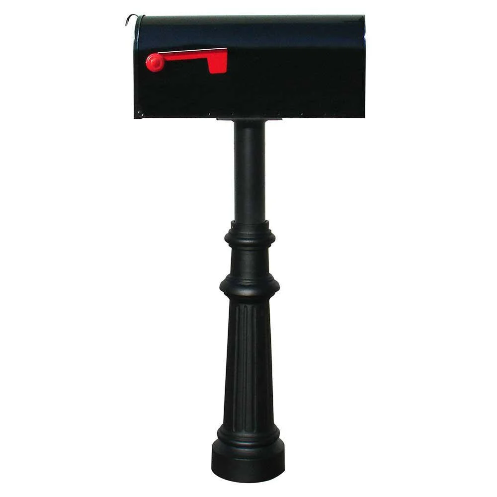 Qualarc HPST1-US-800-E1 Hanford Single Black Post System Non-Locking Mailbox with Fluted Base and E1 Economy Mailbox