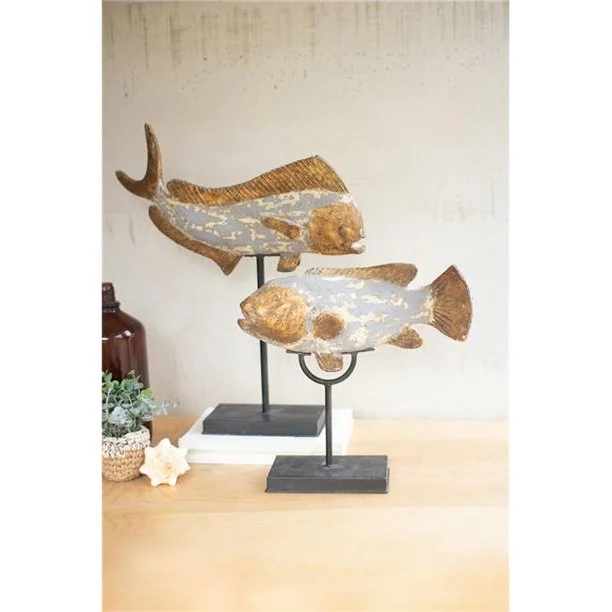 Kalalou CCG1608 Resin Fish on Stands, Set of 2