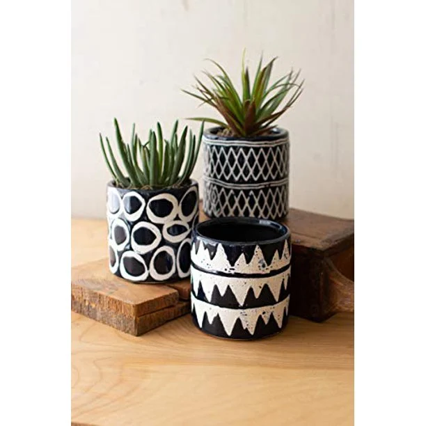 Kalalou CDL3105 Navy Ceramic Pattern Planters