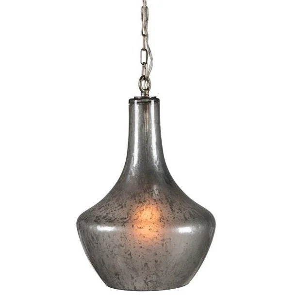 Benzara 1 Light Curved Glass and Metal Pendant, Gray