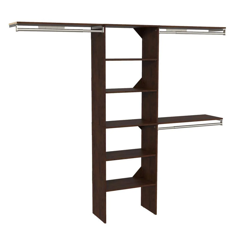 ClosetMaid 6705 Style+ 73.12 in. W – 121.12 in. W Chocolate Basic Floor Mount Closet Kit with Top Shelves