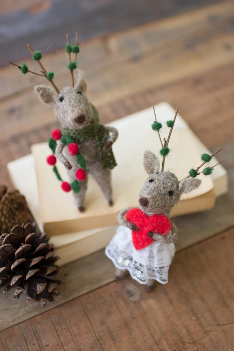 Kalalou CHB2194 Felt Christmas Deer Mice Set of 2