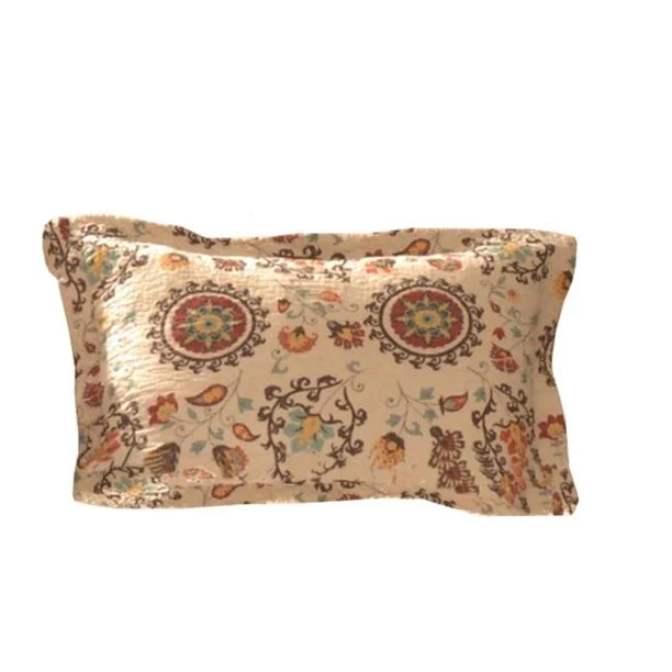 Benzara Elbe Medallion and Floral Pattern Fabric Standard Pillow Sham, Beige and Brown