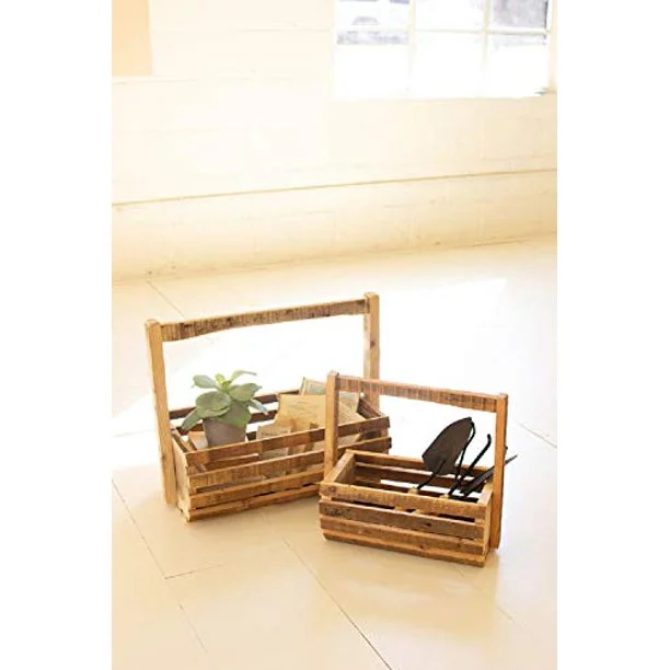 Kalalou CCHA1054 Slatted Baskets with Tall Handles, Set of 2