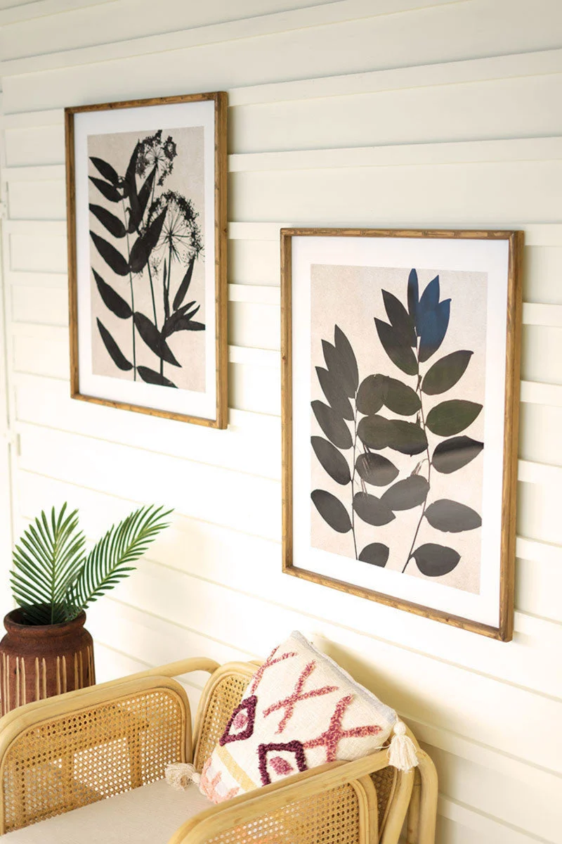Wall Art, Framed Leaf Prints Under Glass 31.5"H – Botanical Black Wall Decor, Set of Two by Kalalou