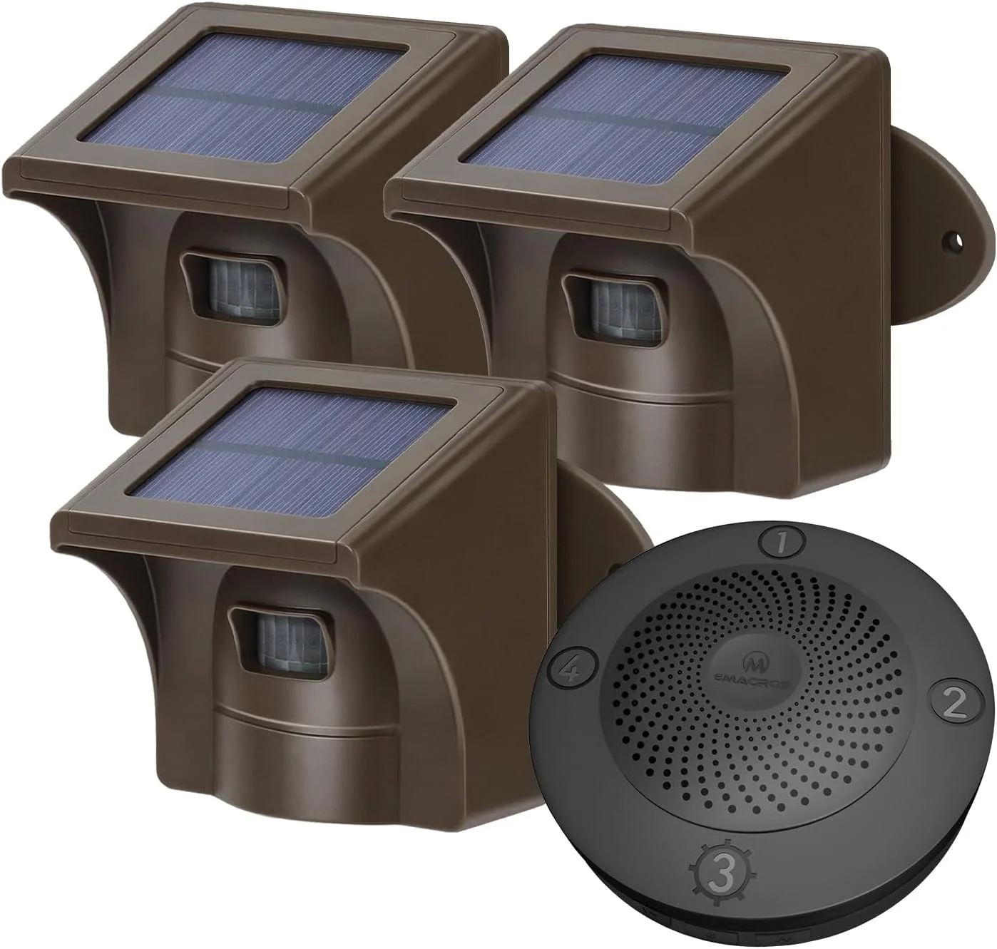 eMACROS Long Range Solar Wireless Driveway Alarm Outdoor Weather Resistant Motion Sensor & Detector-Security Alert System-Monitor & Protect Outside Property