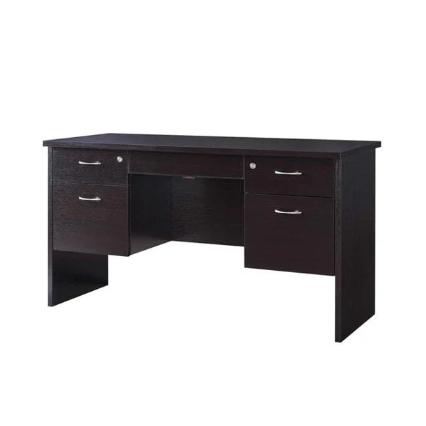 Benzara 55 Inches Wooden Desk with 4 Lockable Drawers, Dark Brown