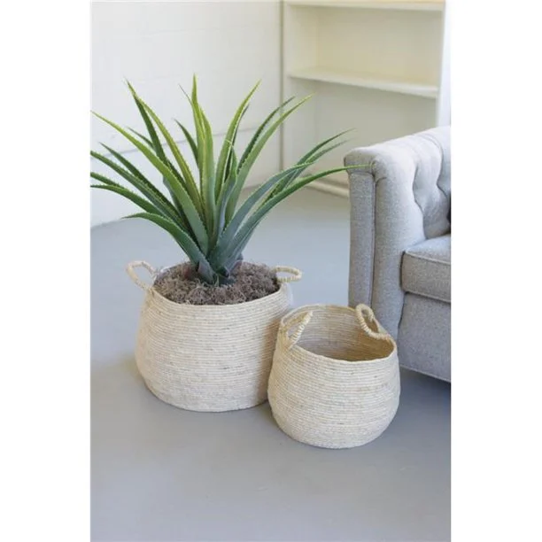 Kalalou CCH1072 Round Seagrass Basket with Handle, Set of 2