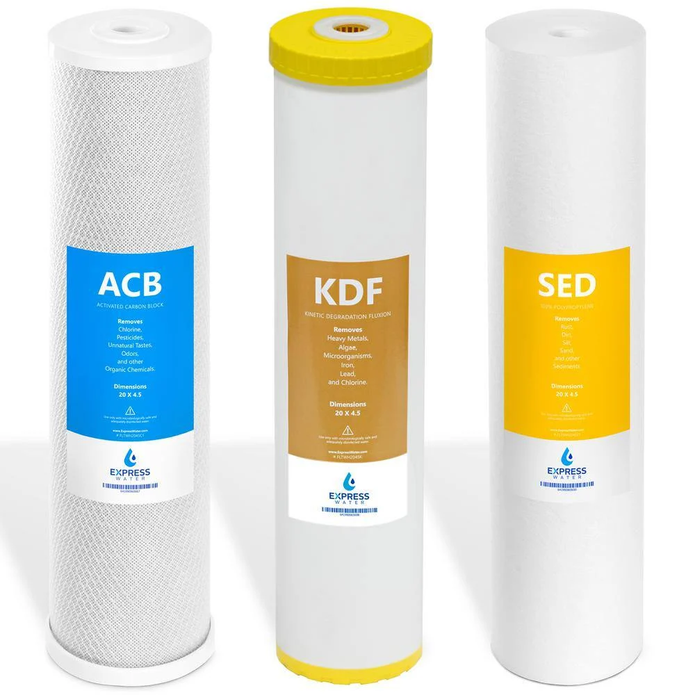Express Water FLTWH2045CKS1 Whole House Heavy Metal Water Filter Set – Sediment, Carbon Block, KDF – 5 Micron – 4.5″ x 20″ inch