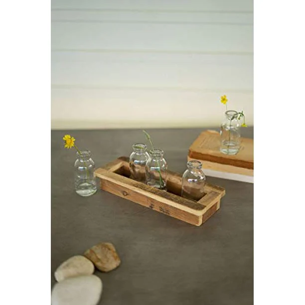 Kalalou CCHA1021 Glass Bud Vases with Recycled Wood Base