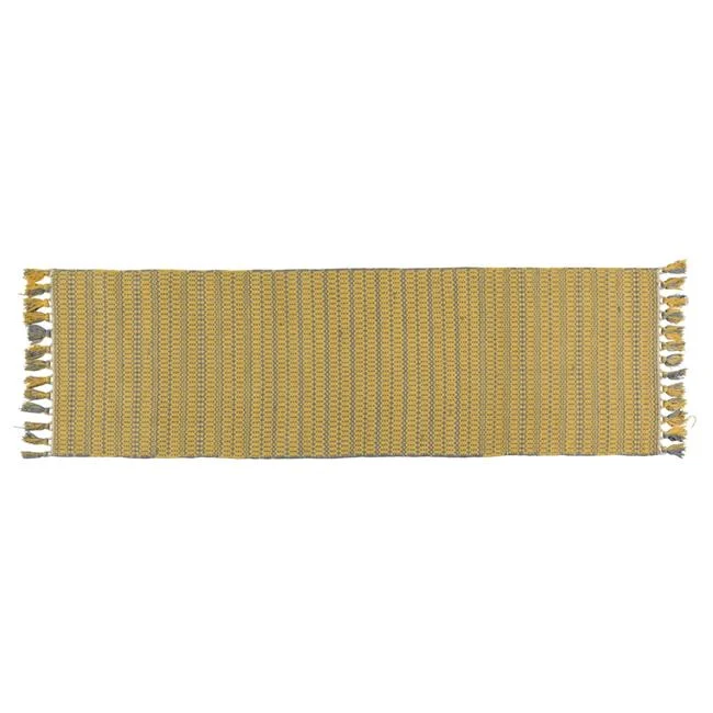 Benzara 2.5 X 8 Feet Rectangular Fabric Runner with Fringes, Yellow and Gray