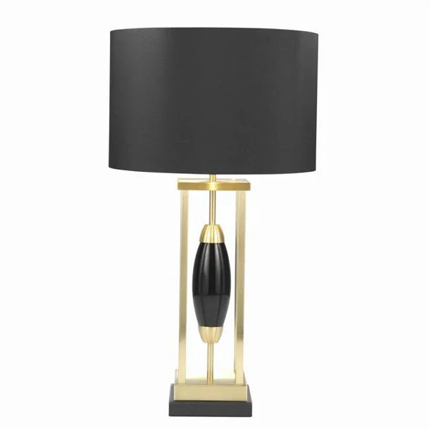 Benzara Metal Table Lamp with Rectangular Frame and Oval Accent, Black and Gold