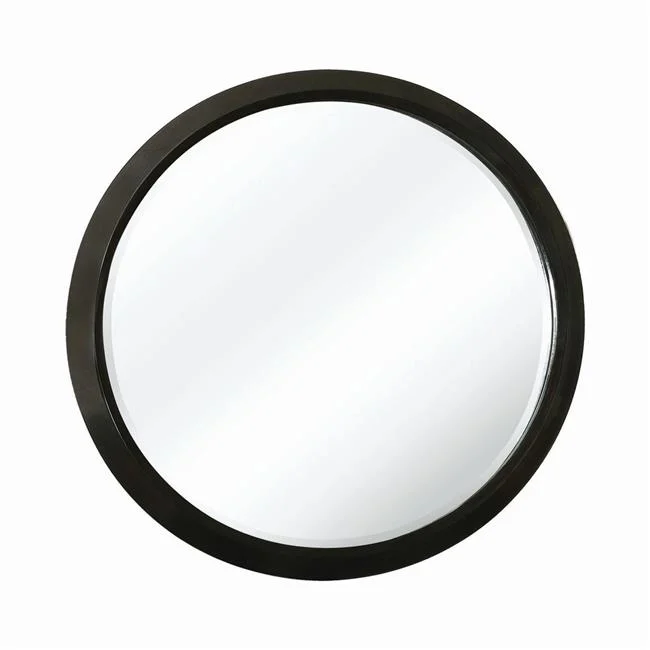 Benzara Contemporary Round Wooden Frame Mirror with Mounting Hardware, Black