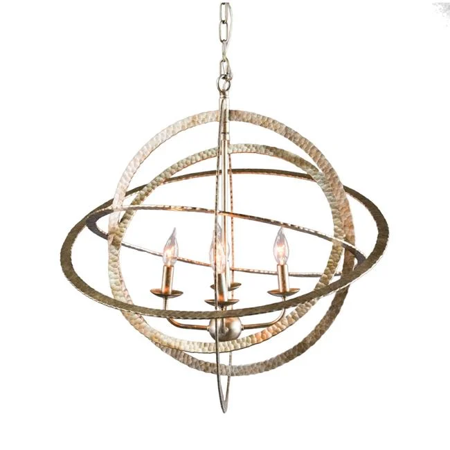 Benzara 4 Light Wrought Iron Circular Frame Chandelier, Gray