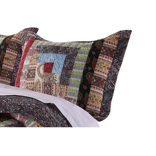 Benzara Thames 26 x 20 Cotton Standard Pillow Sham with Log Cabin Print, Multicolor