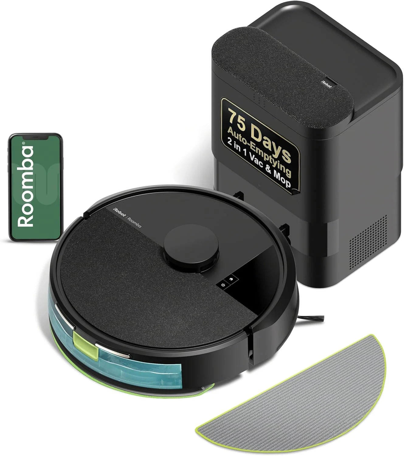 iRobot Roomba 104 2in1 Vacuum & Mop Robot – Self-Empties for 75 Days, Intense Power-Lifting Suction, Vacuums All Floors, Ideal for Pet Hair, LiDAR Smart Navigation Mapping, Mops Hard Floors, Black