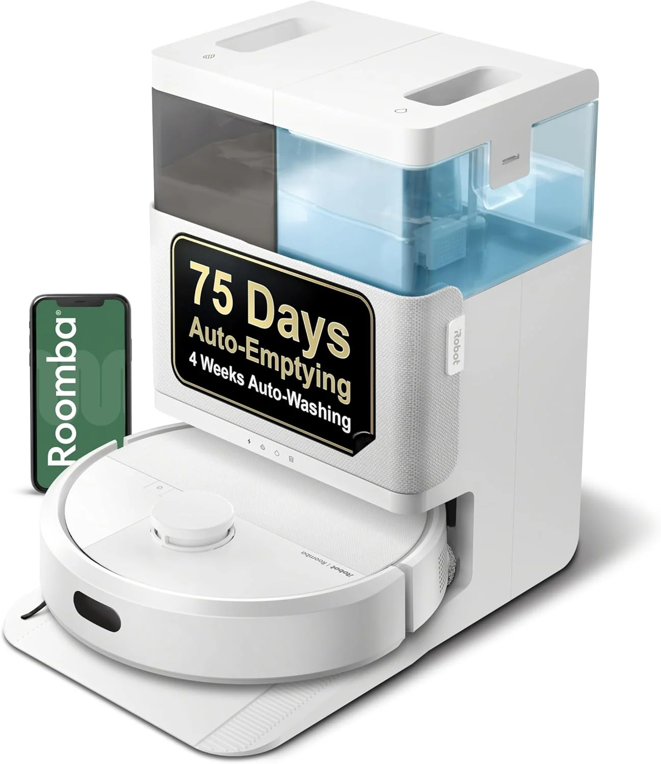 iRobot Roomba Plus 405 (G185) Combo Robot Vacuum & Mop with AutoWash Dock – Spinning Mop Pads, Self-Empties, Pad Washing & Drying, Self-Cleaning, Pad-Lift, LiDAR Navigation, White