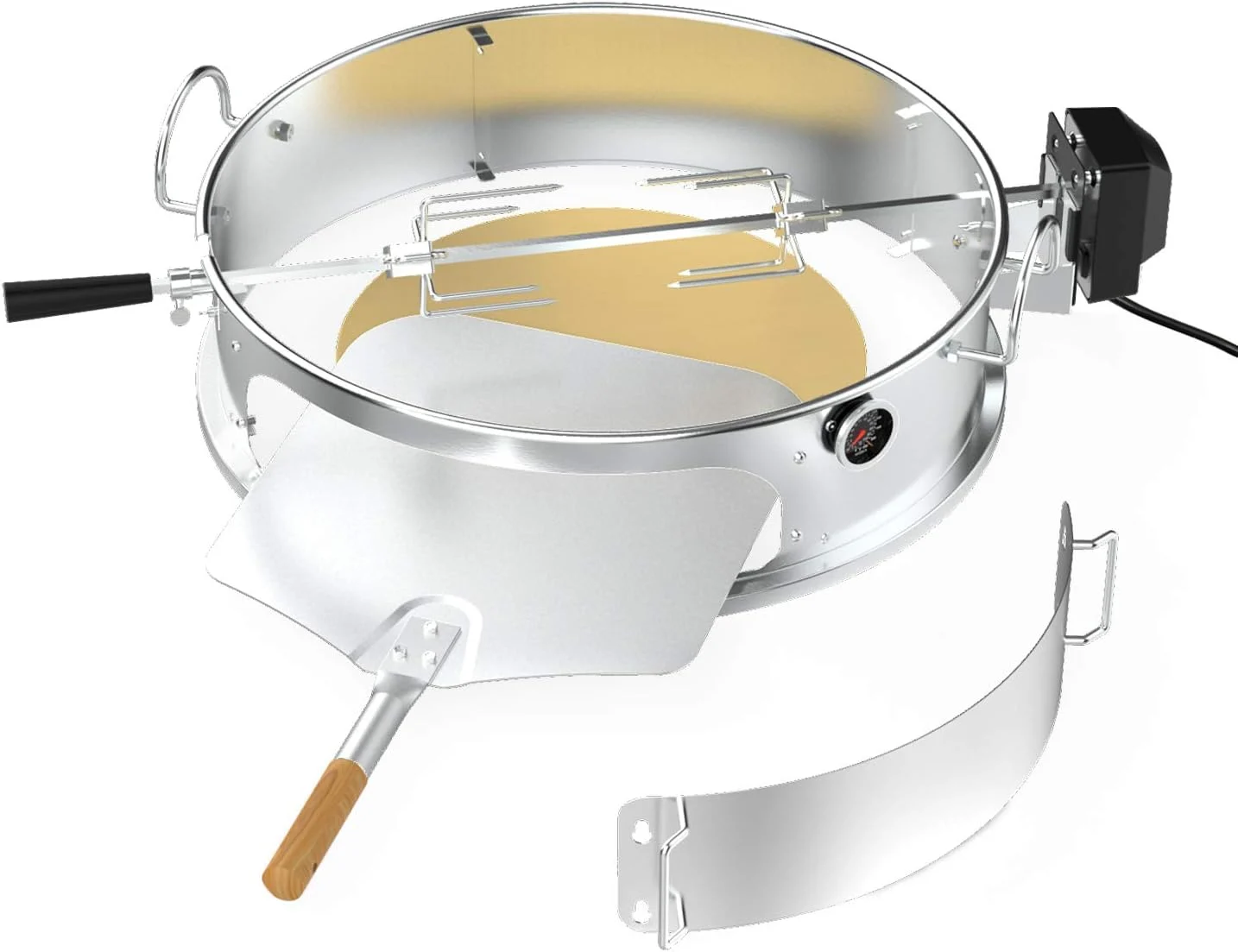 onlyfire Stainless Steel Multi-purpose Rotisserie and Pizza Combo Kit for Weber 22-Inch Kettle Charcoal Grills – Include Pizza Peel and Pizza Stone