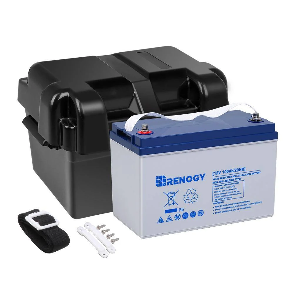 Renogy RBT100GEL12B 12-Volt 100 Ah Deep Cycle Hybrid GEL Battery with Battery Box for RV, Solar Marine and Off-Grid Applications