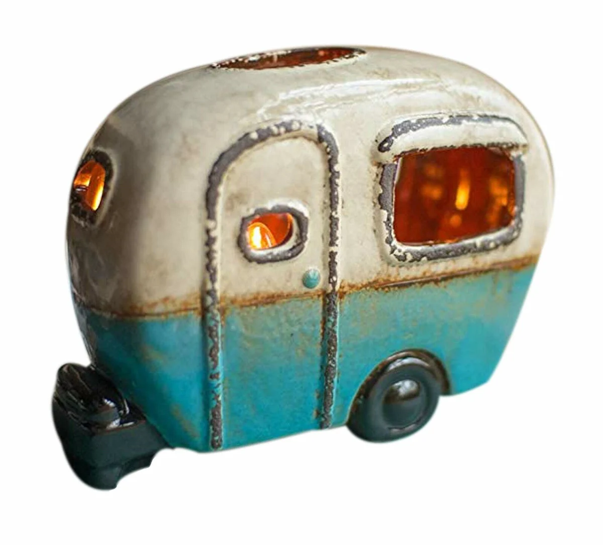 Ceramic Camper Lamp – 7.5"L Glazed Clay Night Light in Multi by Kalalou