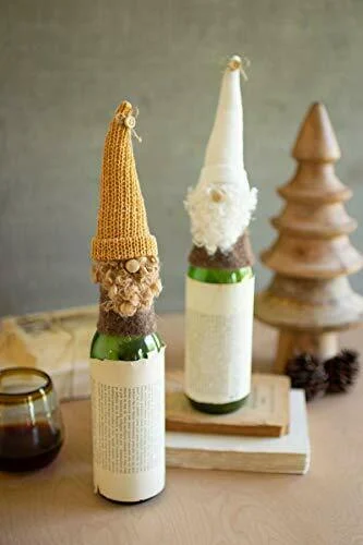 Kalalou CHB2255 Santa Wine Toppers with Knitted Hats Set of 2