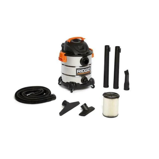 RIDGID WD1060 10 Gal. 6.0-Peak HP Stainless Steel Wet/Dry Shop Vacuum with Filter, Hose and Accessories