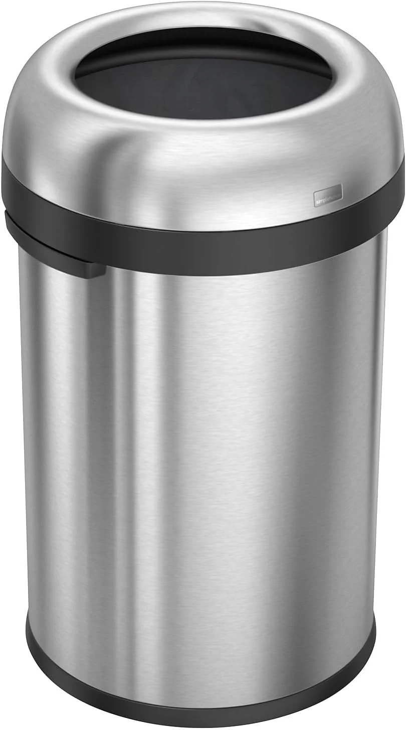 simplehuman 115 Liter / 30 Gallon Bullet Open Top Trash Can Commercial Grade Heavy Gauge, Brushed Stainless Steel