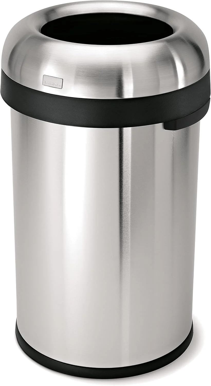 simplehuman 80 Liter / 21.1 Gallon Bullet Open Top Trash Can, Commercial Grade Heavy Gauge, Brushed Stainless Steel