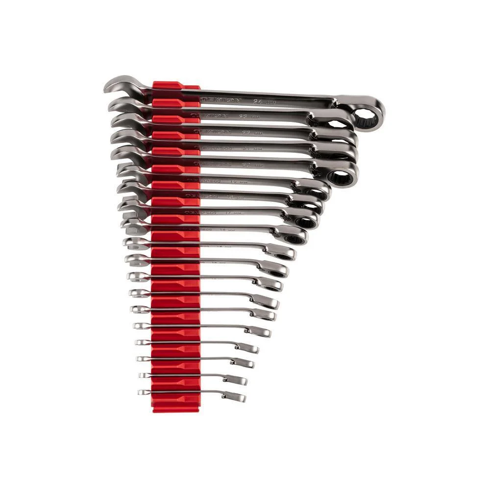 TEKTON WRC94303 19-Piece (6-24 mm) Reversible 12-Point Ratcheting Combination Wrench Set with Modular Slotted Organizer