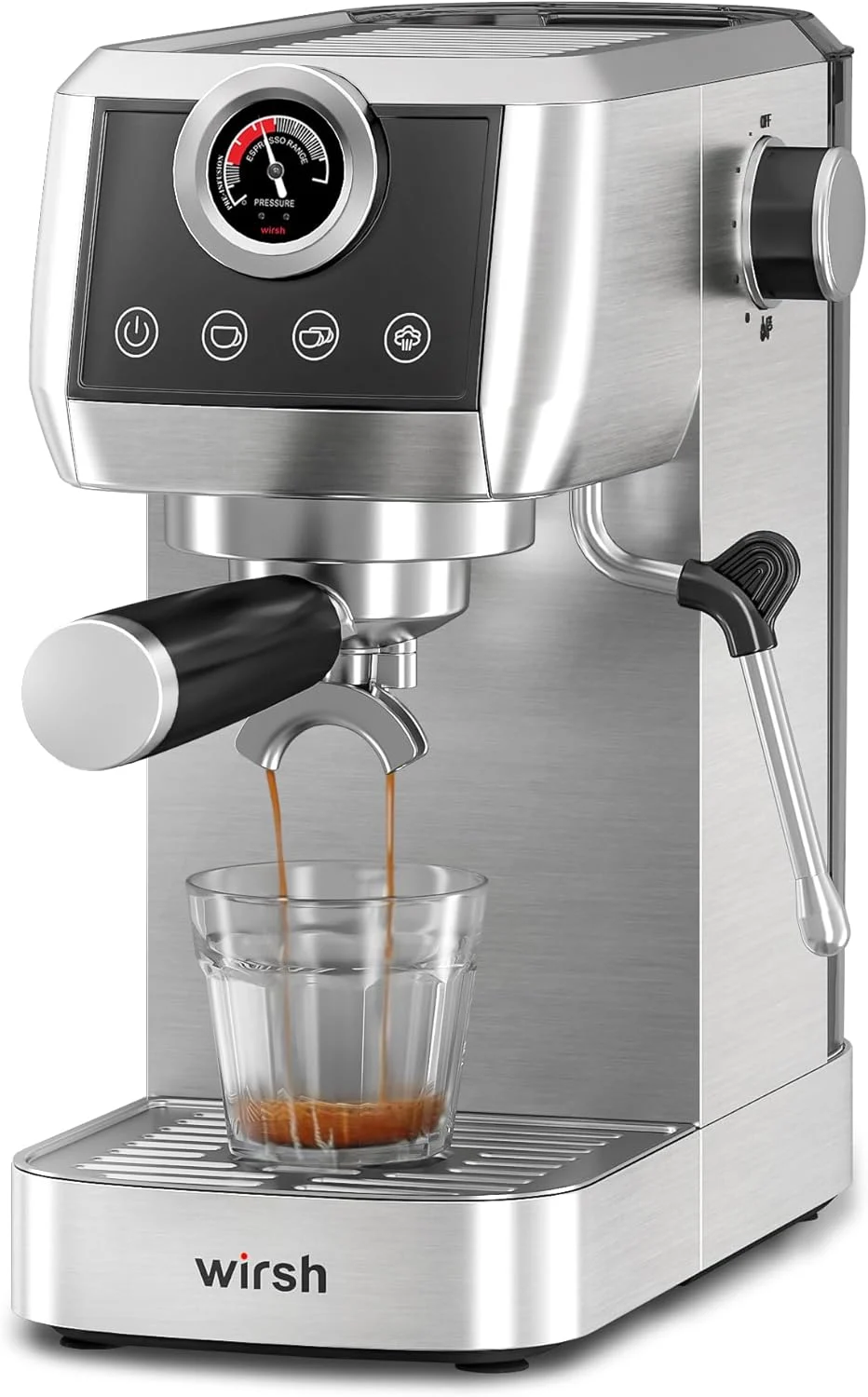 wirsh CM-1665B Espresso Machine, 20 Bar Semi-Automatic Espresso Maker with Pressure Gauge, Home Barista Plus